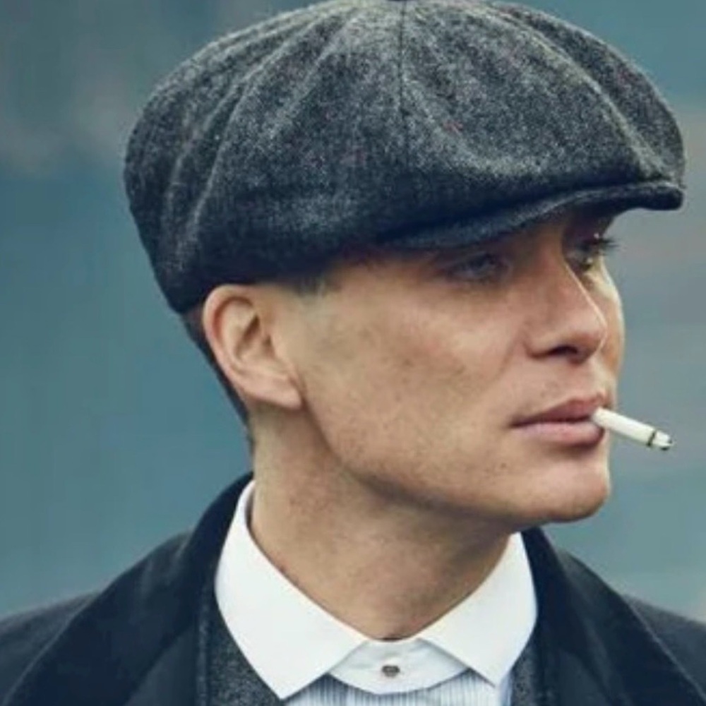 BOGNER Flap Cap Gray Herringbone Ear Flaps Classic News Boy Peaky Blinders Hat